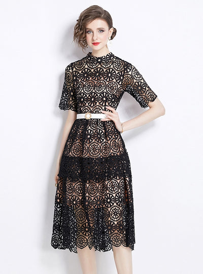 Short-sleeved Lace Medium-long Dress