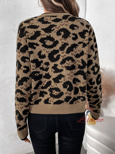 Leopard Bow Tie Knitted Sweater