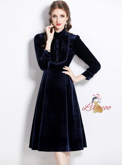 Long Sleeve Velvet Slim Dress