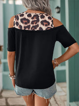 Short-sleeved Color Matching Leopard T-shirt