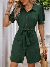 Summer Short Sleeve Lapel Shirt Dress