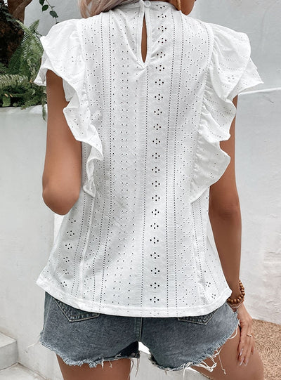 Lotus Leaf White Casual Stitching Shirt