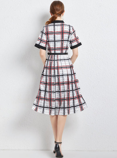 Retro Plaid Striped Dress With Belt