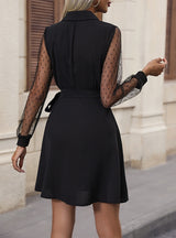 Lapel Lace Stitching Suit Neck Dress