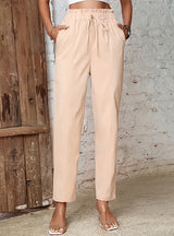 Solid Color Nine-point Elastic Feet Pants