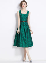 Retro Jacquard Sleeveless Slim Dress