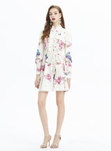 Lantern Sleeve Printed Long-sleeved Ruffled Dress