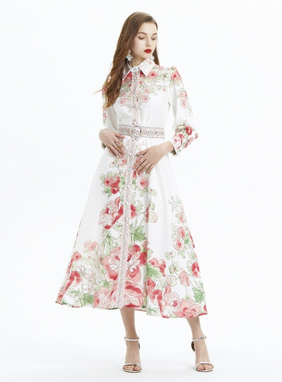 Printed Long-sleeved Button Dress