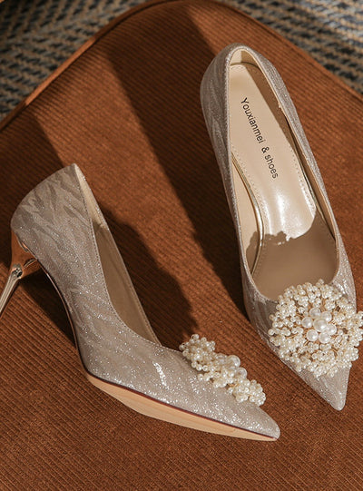 Flower Beaded Pearl Sequined High Heels