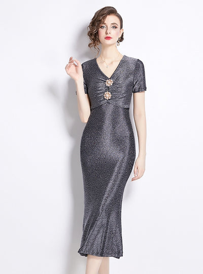 V-neck Rhinestone Fishtail Dress