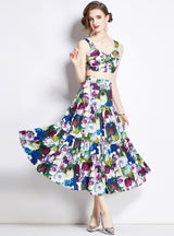 Retro Sleeveless Top Printed Skirt Dress
