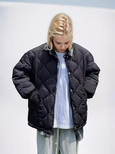 Loose and Slim Rhombic Cotton-padded Jacket Coat