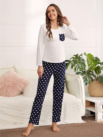 Long-sleeved Top Polka-dot Trousers Pajamas Suit