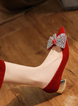 Women Thick Suede Red High Heels