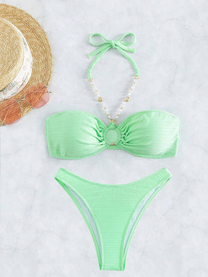 Green Strap Halter Sexy Swimsuit