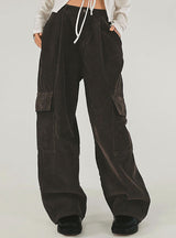 Corduroy Pocket Straight Retro Pants