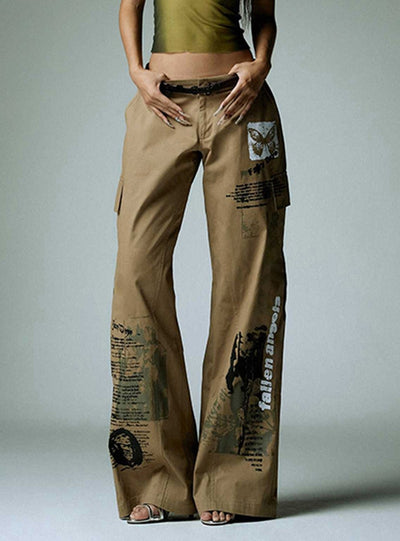 Graffiti Printed Low Waist Straight Pants