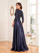 Navy Blue Sequins V-neck Prom Dress