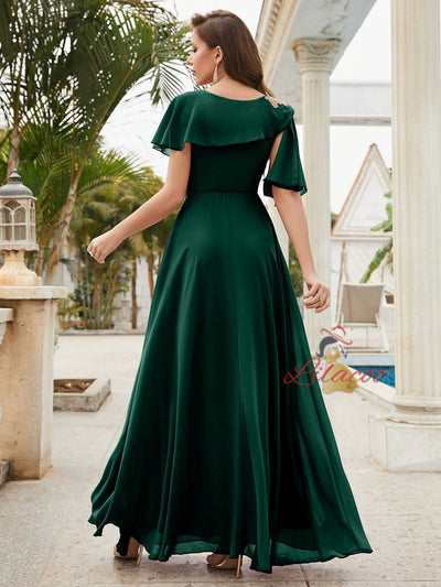 Women Short-sleeved Pleats Evening Dress