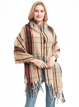 Women Plaid Fringed Scarf Shawl