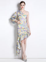 Chiffon Floral Irregular Slim Waist Dress