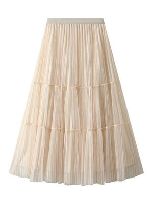 Pleated Beaded Gauze Skirt