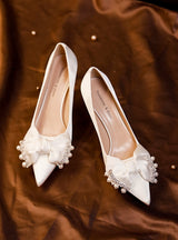 Bow Diamond Satin Pointed Wedding Shoes