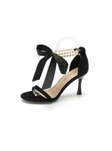 Pearl Chain Ribbon High-heeled Sandals