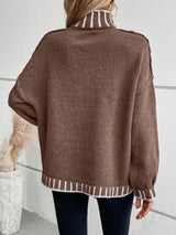 Women Striped High Neck Sweater