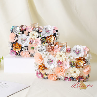 Handmade Flower Beaded Clutch Dinner Bag