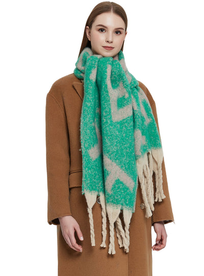 Thickened Tassel Jacquard Letter Scarf