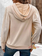 Pullover Hooded Spliced Bubble Sleeve Top