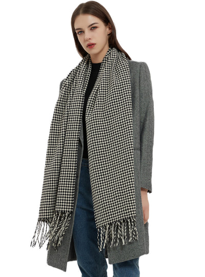 Houndstooth Fringed Scarf Shawl