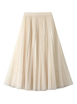 Beaded Pleated Skirt High Waist Gauze Skirt