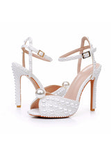 11 cm Thin High Heel Round Pearl Wedding Shoes