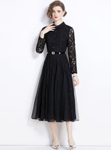 Mesh Stitching Lace Swing Dress