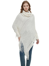 Hollow Collar Long Sleeve Fringed Cloak Shawl