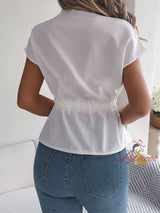 Casual Button Drawstring Short Sleeve Shirt Top