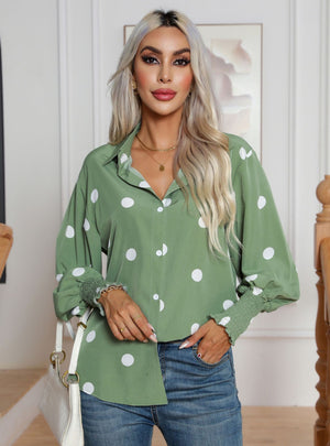 Polka Dot Printed Lantern Sleeve Long Sleeve Shirt