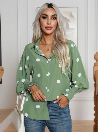 Polka Dot Printed Lantern Sleeve Long Sleeve Shirt