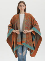 Geometric Diamond Shawl Coat Knitted Cloak