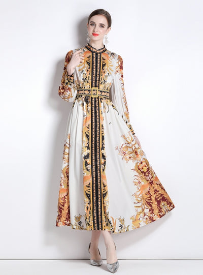 Double-breasted Printed Palace Style Dress