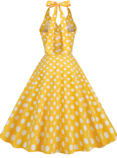 Retro Lapels Polka Dots Dress