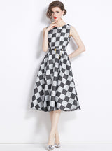 Retro Plaid Sleeveless Slim Dress