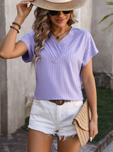 V-neck Jacquard Top Short Sleeve T-shirt