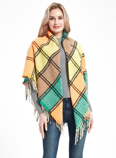 Plaid Thick Fringed Scarf Shawl