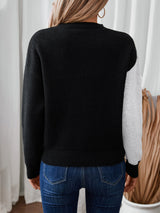 Contrast Color Round Neck Loose Long Sleeve Sweater