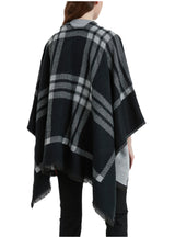 Black and White Plaid Leather Buckle Split Shawl