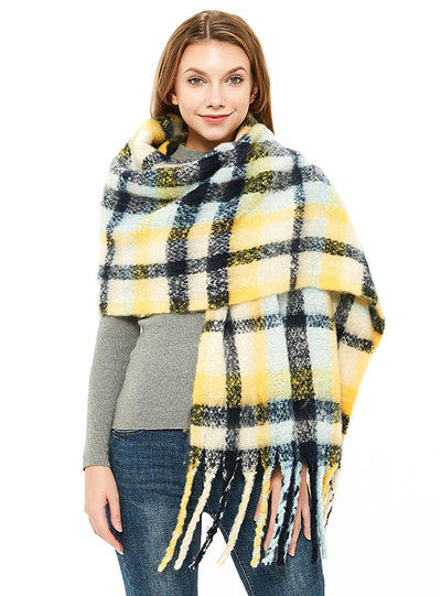 Polyester Plaid Thick Tassel Padded Shawl