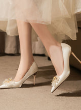 Satin Rhinestone Stiletto Heels Wedding Shoes